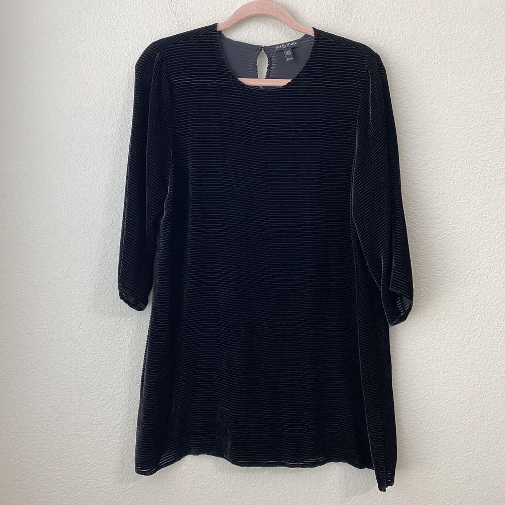 Eileen Fisher Blouse Top Womens Large Petite Silk Blend Black